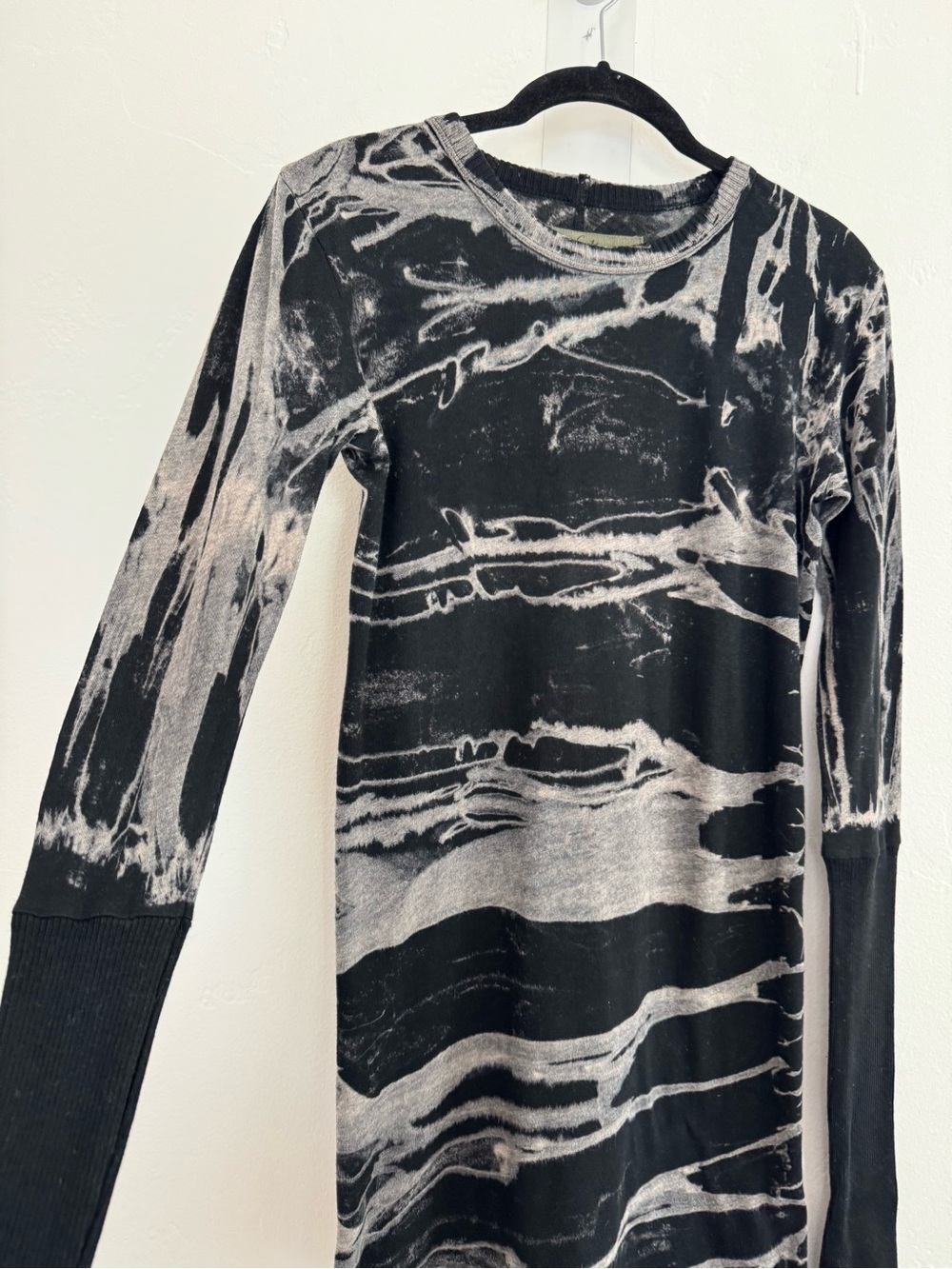 Enza Costa Cashmere Cotton Long Sleeve Tie Dye T-Shirt Tunic Top Black - Picture 4 of 11